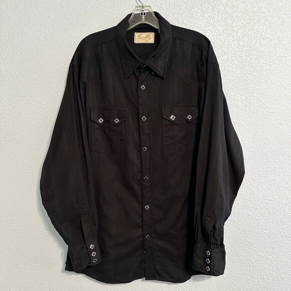 Scully Western Shirt Mens Size XL Black Pearl Snap Button Down Long Sleeve - Picture 2 of 10